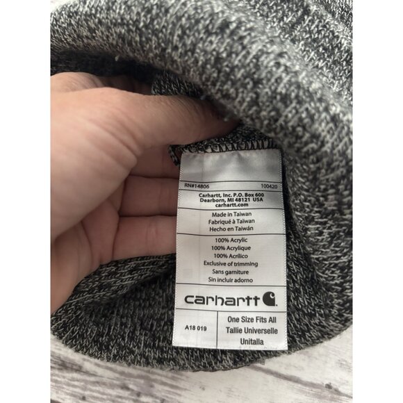 Carhartt Knit Hat Beanie One Size Gray Black Winter Logo - Picture 4 of 7